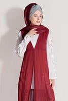 Tesettür giyim KIRMIZI T 6128 Mısra-Pilise Detaylı Yelek