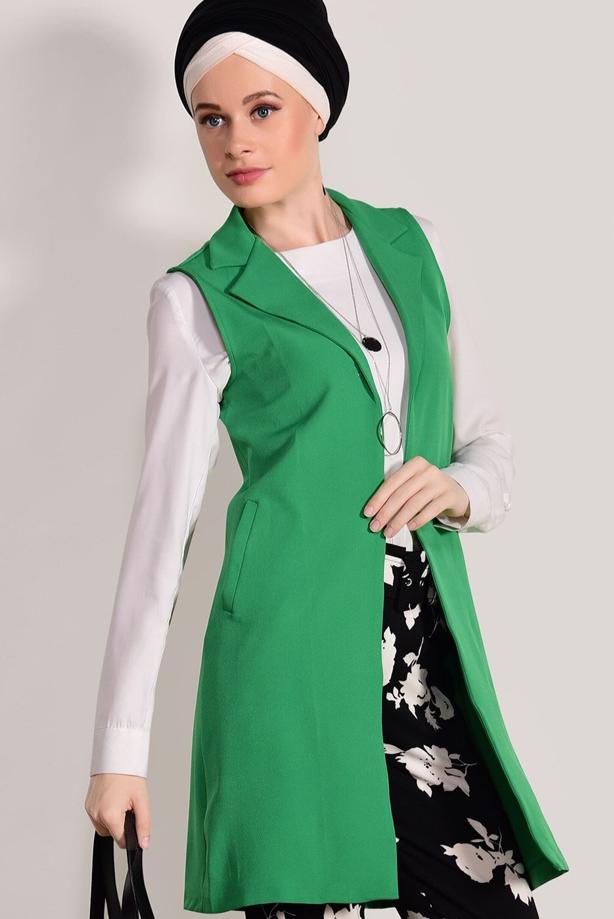 Tesettür giyim  T 6796 Ayriss-Cep Detaylı Yelek - TRENDTESETTÜR
