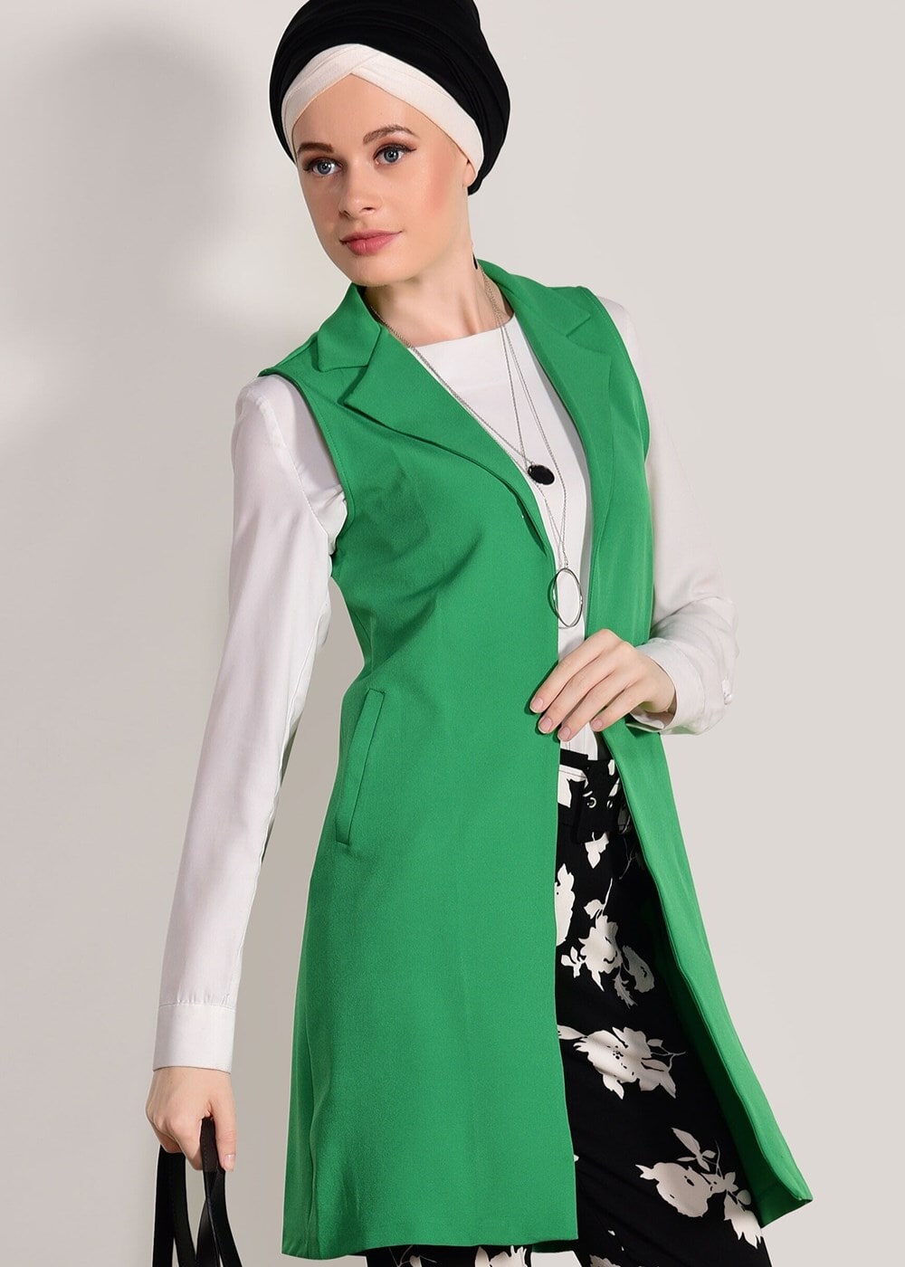 Hijab clothing GREEN POCKET DETAIL CARDIGAN T 6796 