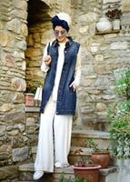 Vêtements hijab BLEU MARINE CARDIGAN EN DENIM AVEC PERLES T 7902
