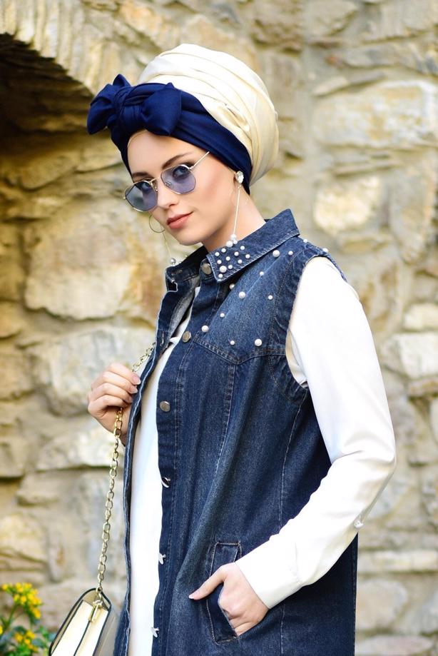 Vêtements hijab  PEARL DETAIL DENIM CARDIGAN T 7902  - TRENDTESETTÜR