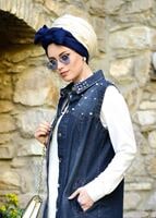Vêtements hijab BLEU MARINE CARDIGAN EN DENIM AVEC PERLES T 7902