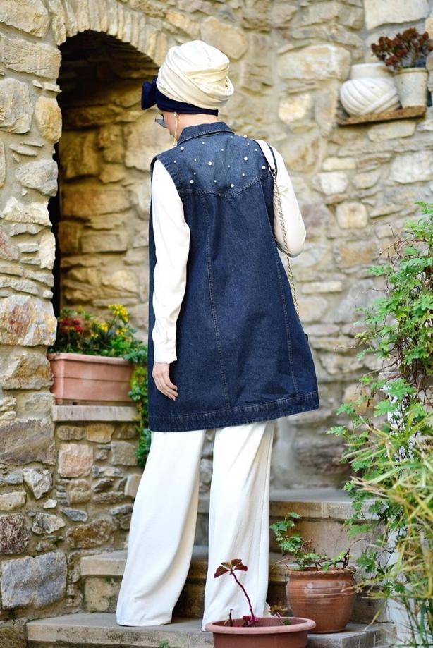 Vêtements hijab  PEARL DETAIL DENIM CARDIGAN T 7902  - TRENDTESETTÜR