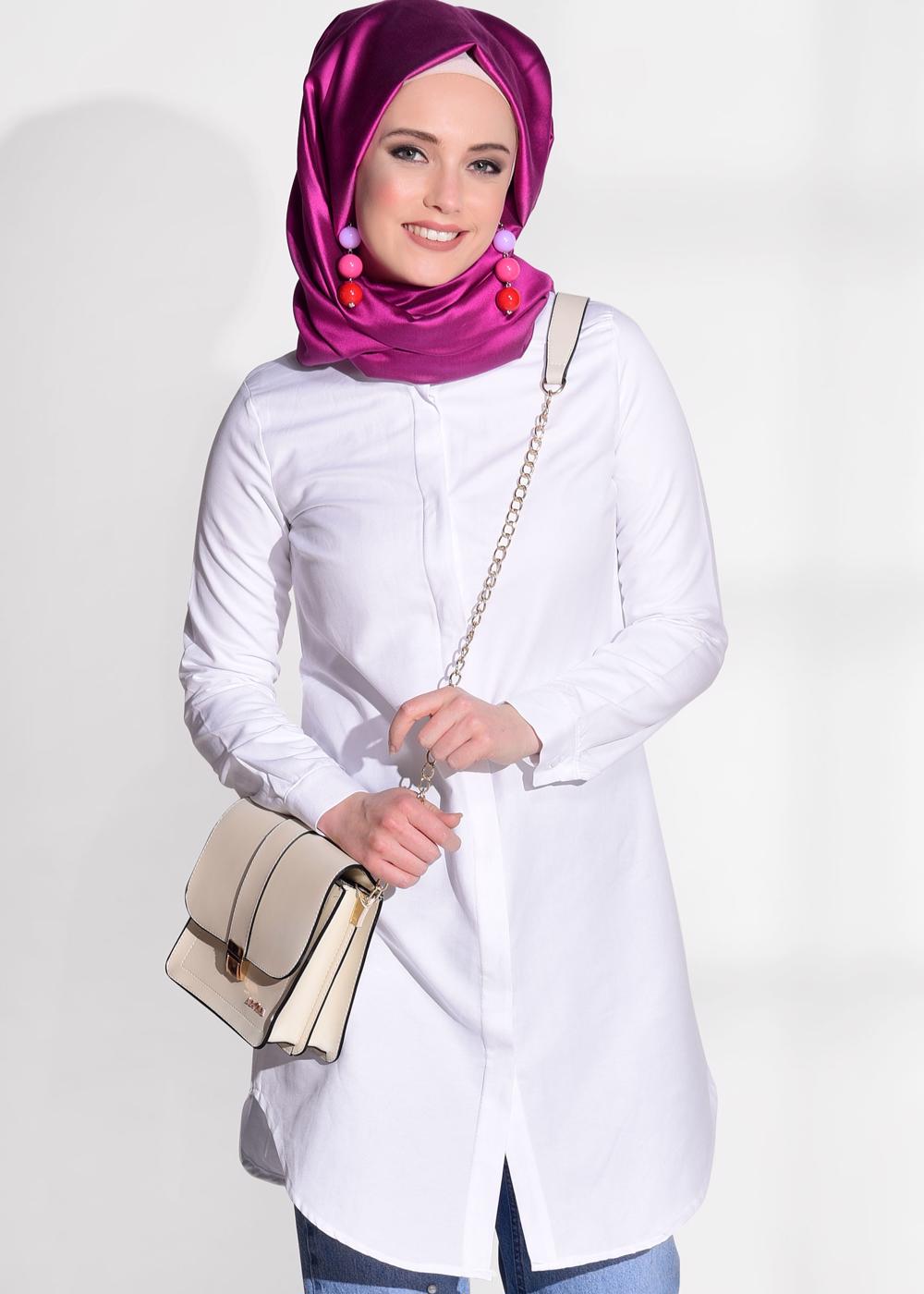 Vêtements hijab BLANC TUNIQUE CHEMISE 1735