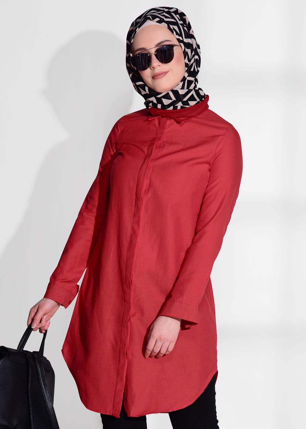 Vêtements hijab ROUGE TUNIQUE CHEMISE 1735