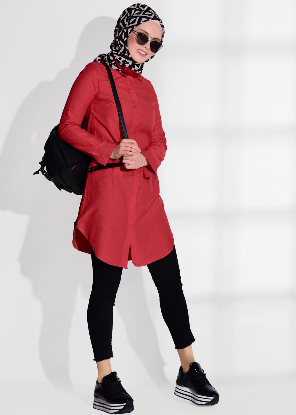 Vêtements hijab ROUGE TUNIQUE CHEMISE 1735