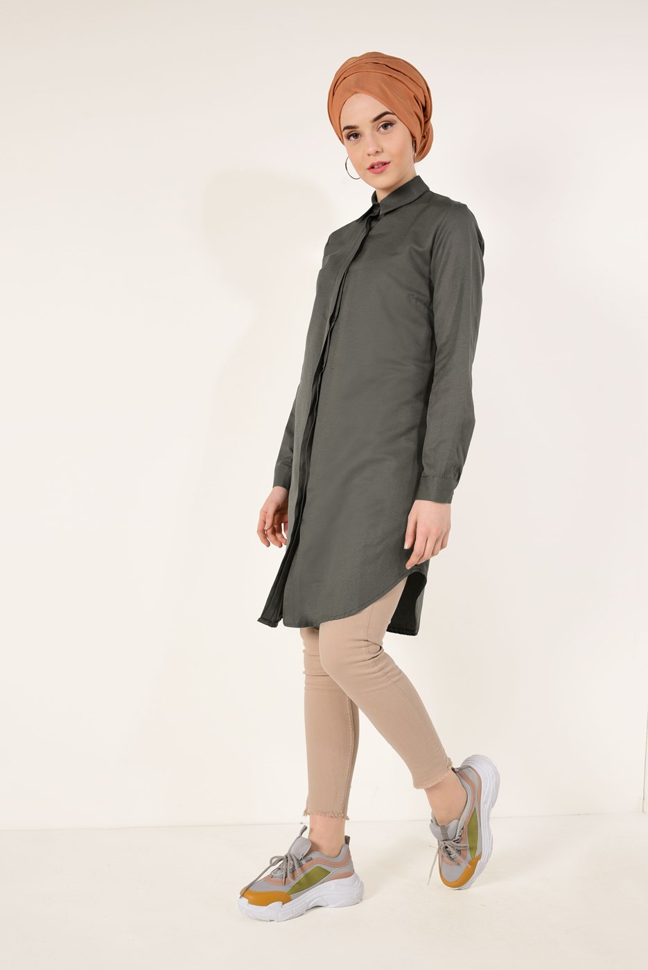 Vêtements hijab KAKI TUNIQUE CHEMISE 1735