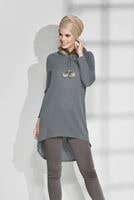 Tesettür giyim GRİ KÜRK YAKA TUNİK 00351 