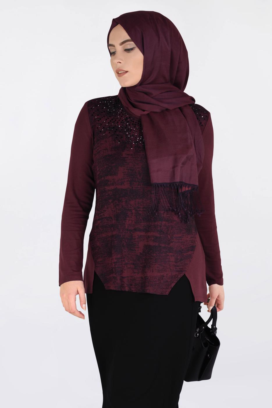 Hijab clothing CLARET RED TOP WITH SLITS 2775-1 