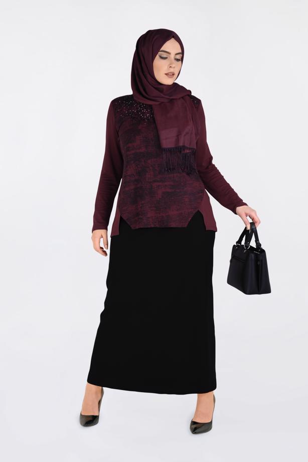 Vêtements hijab ROUGE BORDEAUX BLOUSE AVEC FENTES 2775-1 - TRENDTESETTÜR
