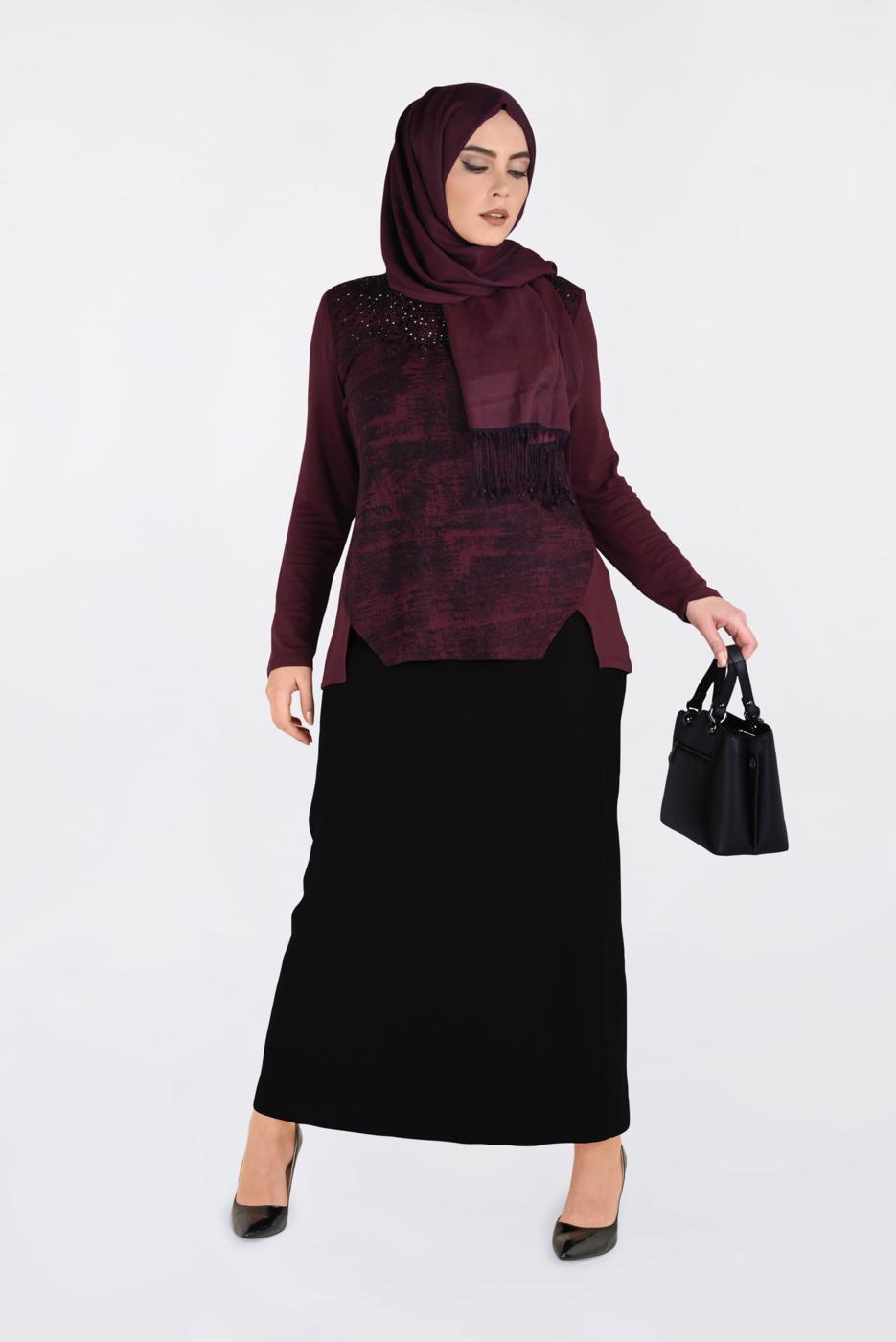 Hijab clothing CLARET RED TOP WITH SLITS 2775-1 