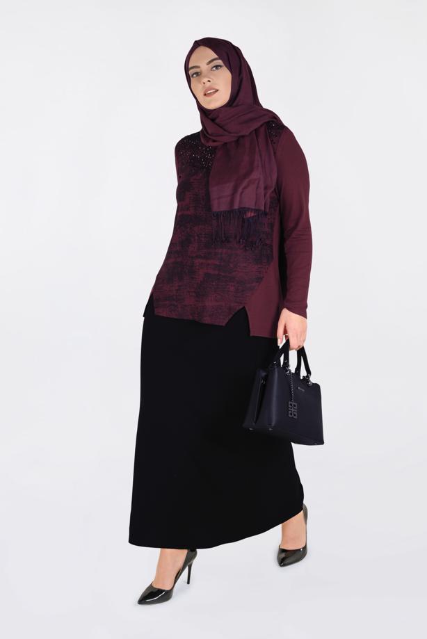 Vêtements hijab ROUGE BORDEAUX BLOUSE AVEC FENTES 2775-1 - TRENDTESETTÜR
