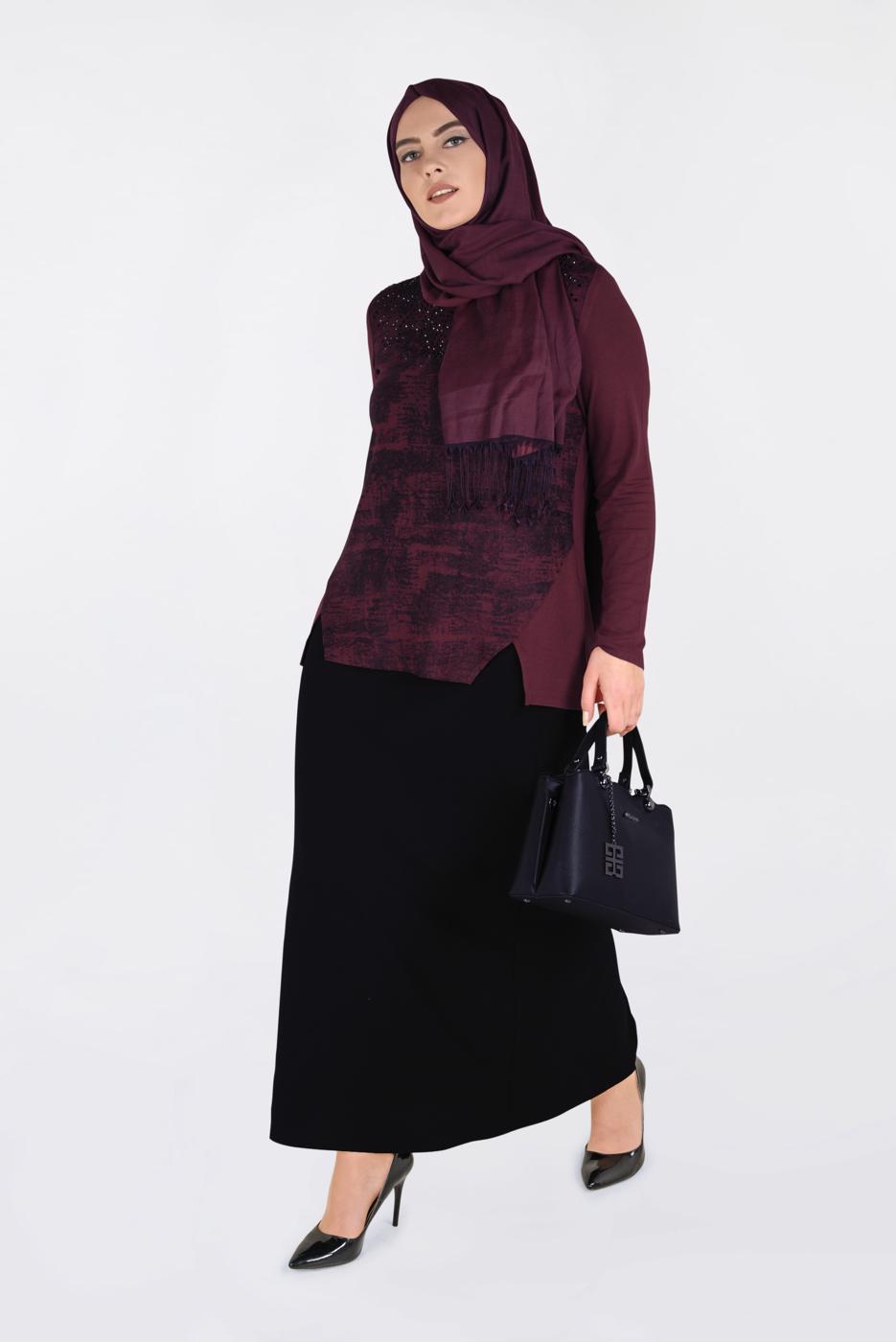 Hijab clothing CLARET RED TOP WITH SLITS 2775-1 