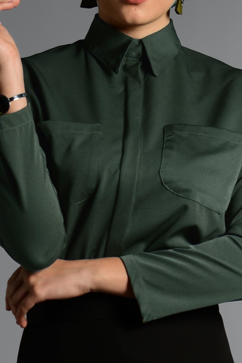 Hijab clothing KHAKI SHIRT-COLLAR BLOUSE 27201 