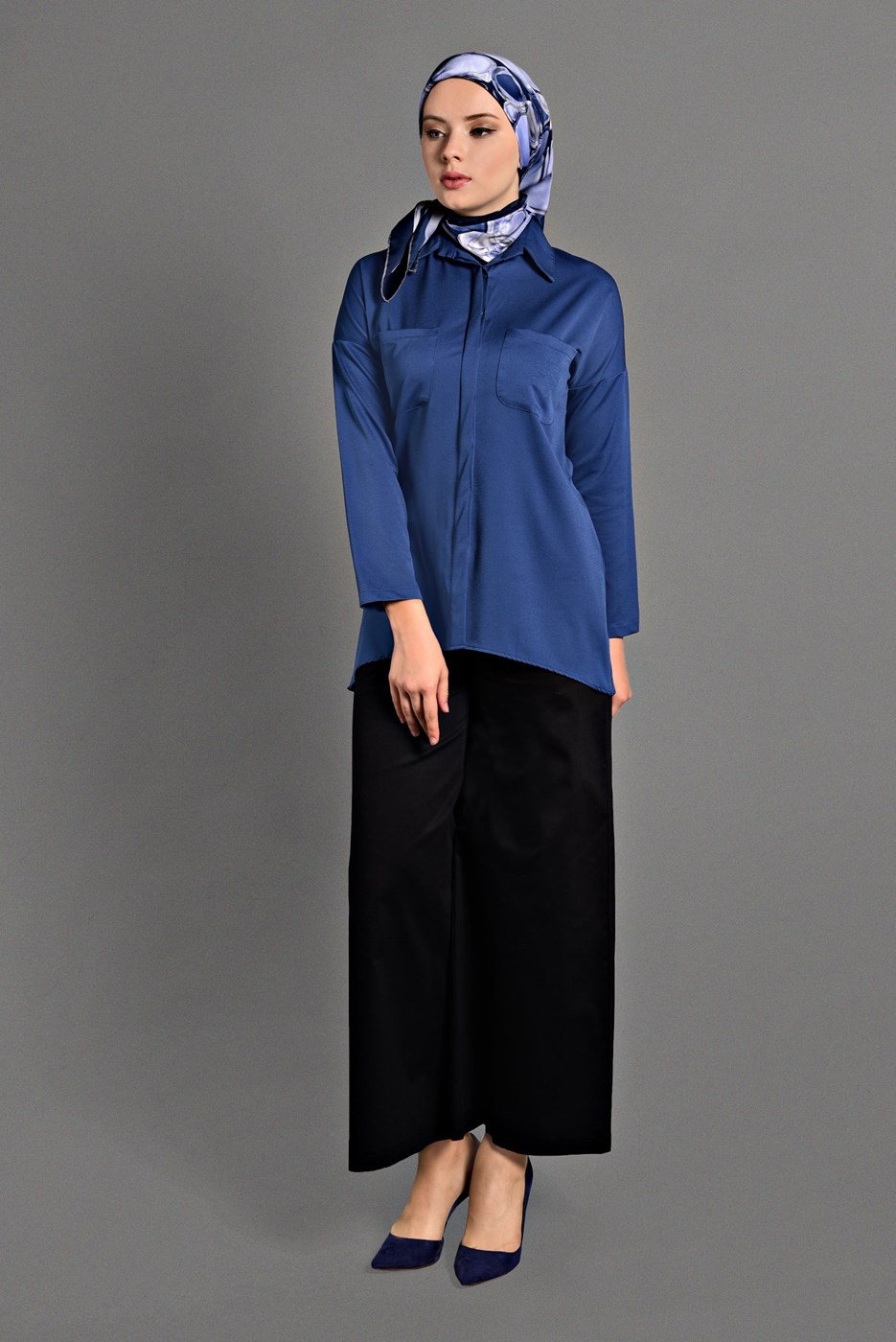 Hijab clothing NAVY BLUE SHIRT-COLLAR BLOUSE 27201 
