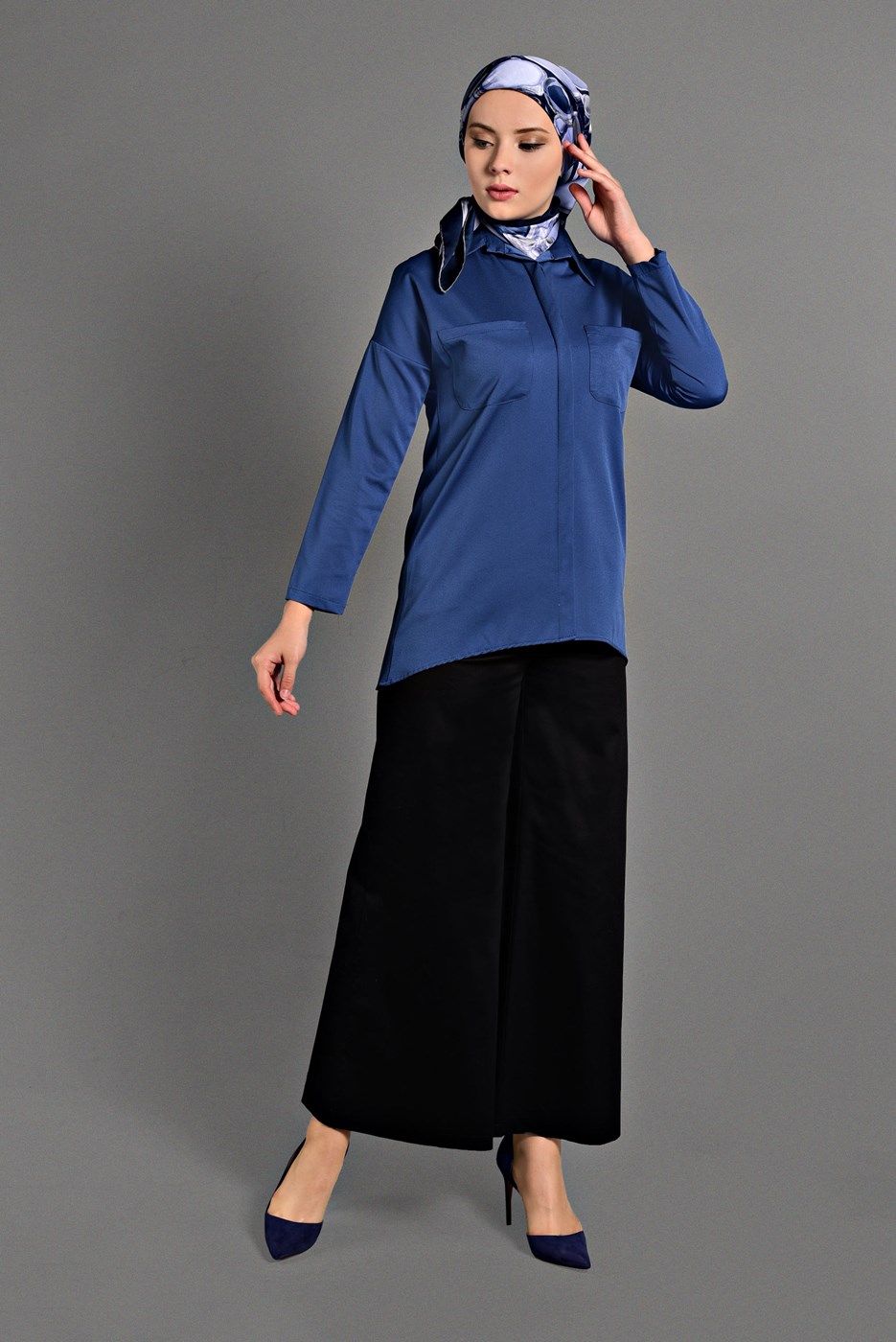 Hijab clothing NAVY BLUE SHIRT-COLLAR BLOUSE 27201 