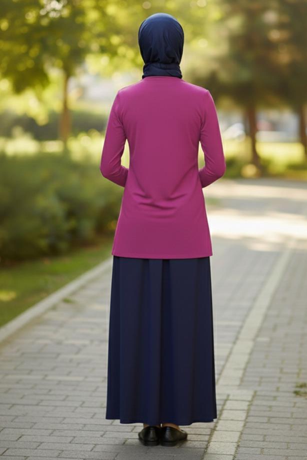 Tesettür giyim FUŞYA ALVİNA TAŞ BASKILI BLUZ 2775 - TRENDTESETTÜR