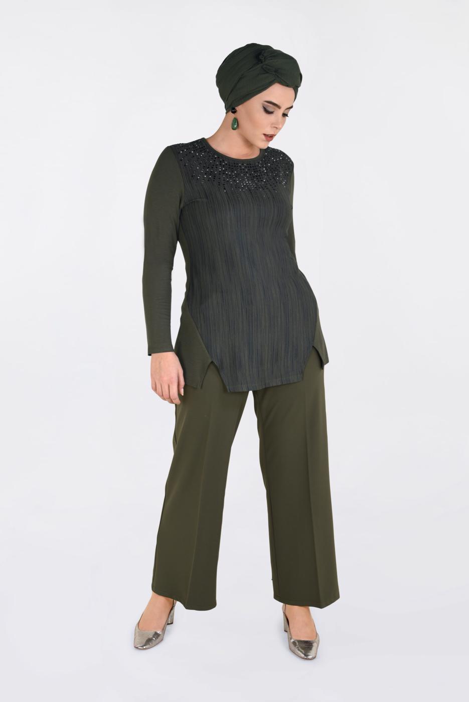 Vêtements hijab KAKI BLOUSE À RAYURES 2775