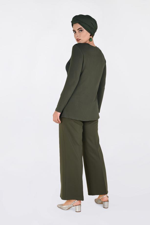 Vêtements hijab KAKI BLOUSE À RAYURES 2775 - TRENDTESETTÜR