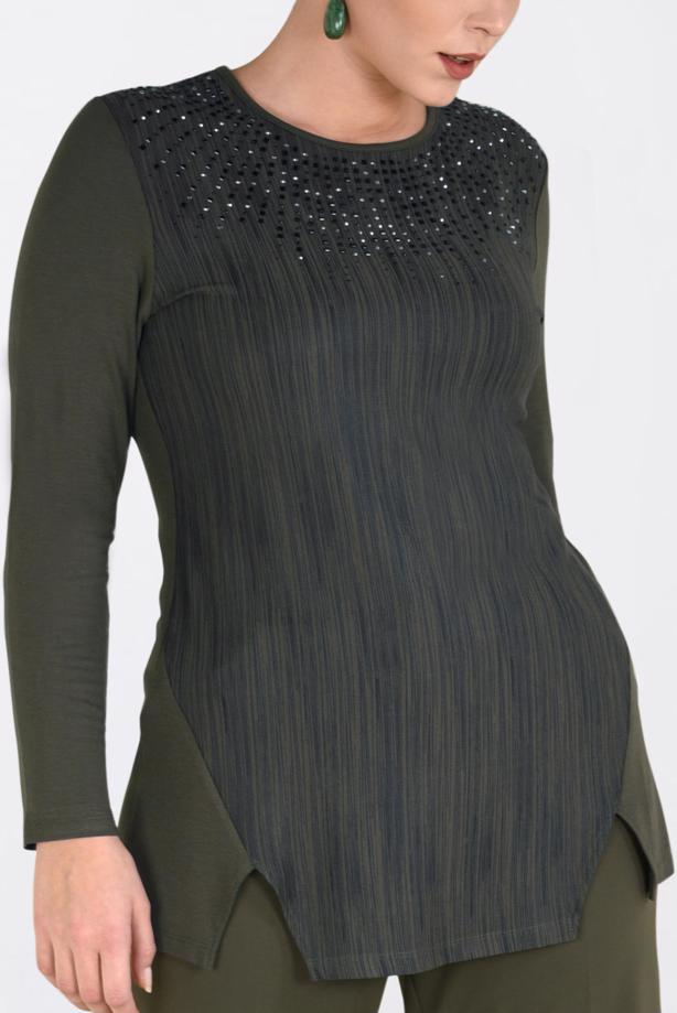 Vêtements hijab KAKI BLOUSE À RAYURES 2775 - TRENDTESETTÜR