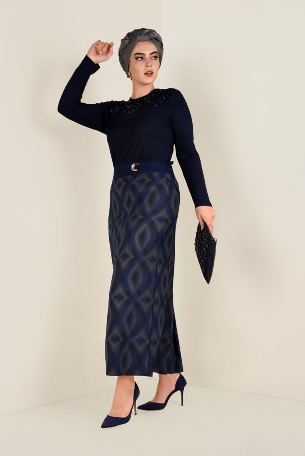 Vêtements hijab BLEU MARINE BLOUSE À RAYURES 2775 - TRENDTESETTÜR