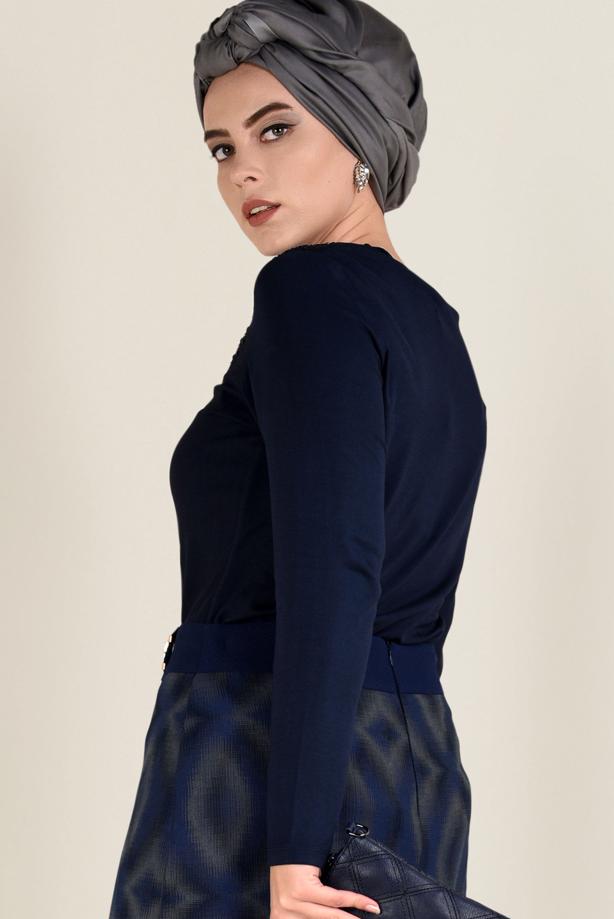 Vêtements hijab BLEU MARINE BLOUSE À RAYURES 2775 - TRENDTESETTÜR