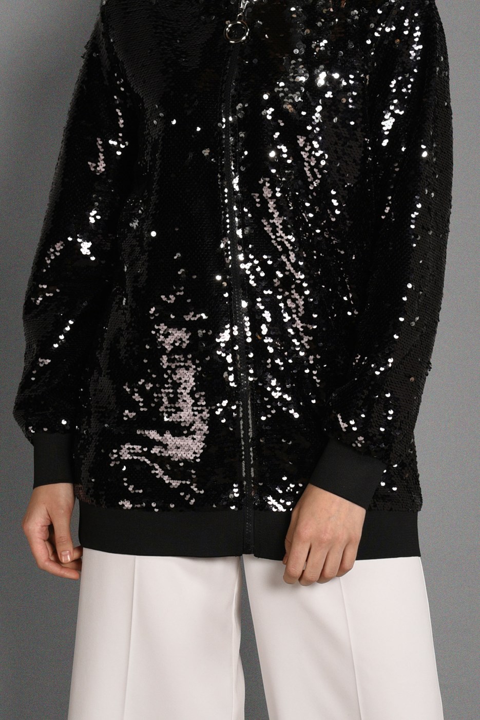 Tesettür giyim SİYAH ÖNDEN FERMUARLI PUL PAYET CEKET T 64681