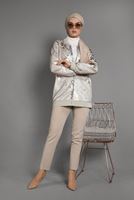 Tesettür giyim BEJ ÖNDEN FERMUARLI PUL PAYET CEKET T 64681