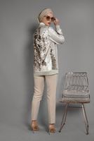 Tesettür giyim BEJ ÖNDEN FERMUARLI PUL PAYET CEKET T 64681