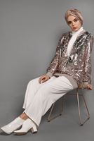 Tesettür giyim PUDRA ÖNDEN FERMUARLI PUL PAYET CEKET T 64681