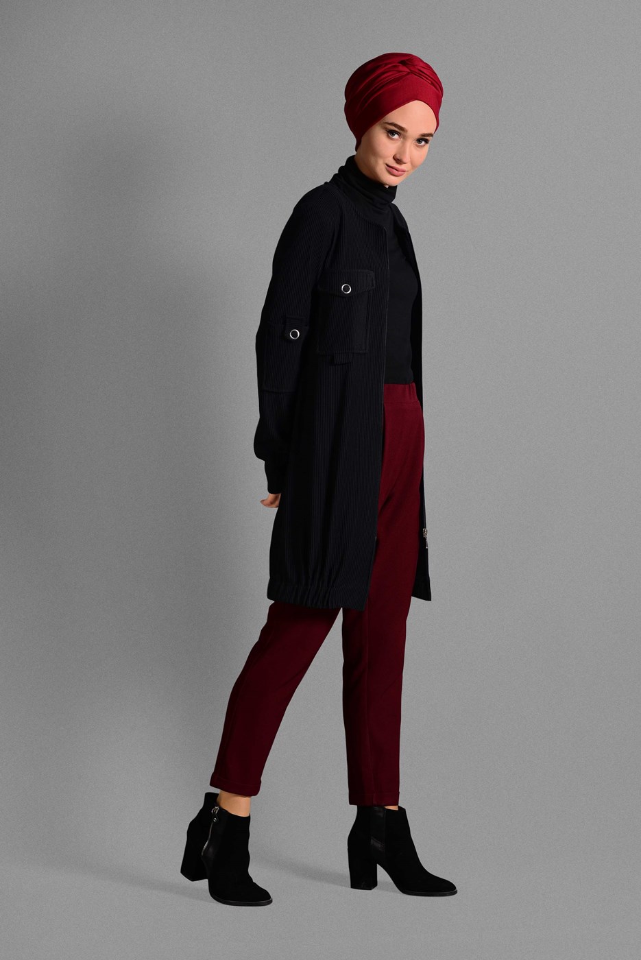 Vêtements hijab NOIR VESTE À CÔTÉLÉ 001