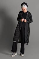 Tesettür giyim SİYAH FERMUARLI ÇİZGİLİ CEKET 0406