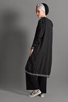 Tesettür giyim SİYAH FERMUARLI ÇİZGİLİ CEKET 0406