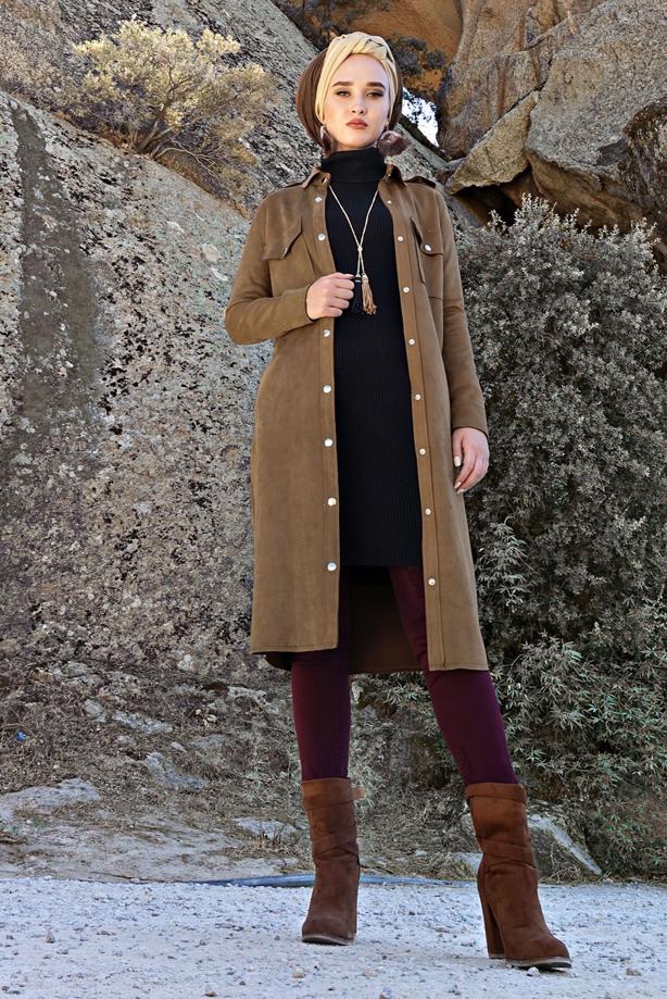 Tesettür giyim  ÇITÇIT DETAYLI SÜET CEKET 0408  - TRENDTESETTÜR