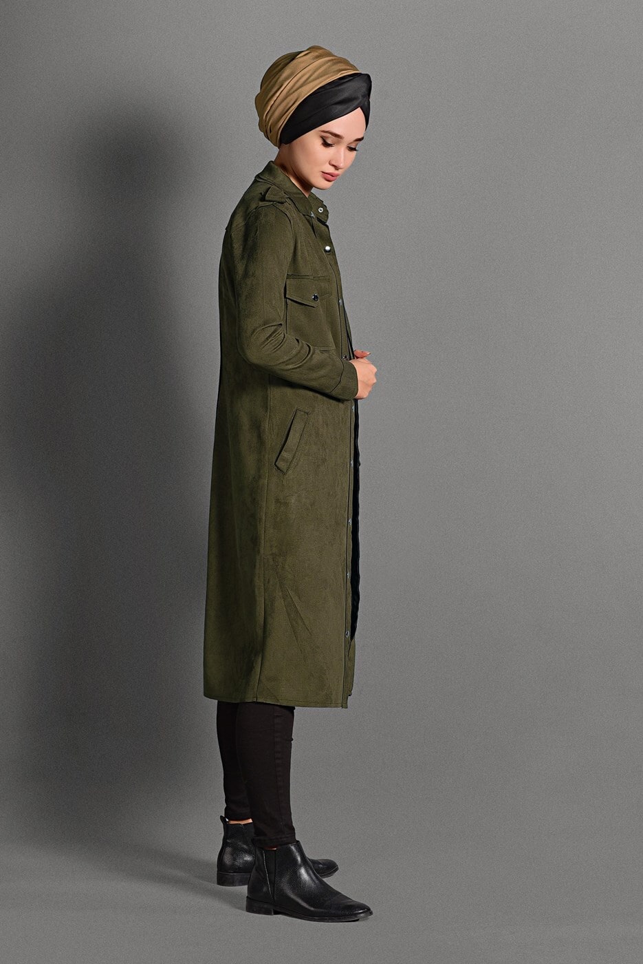 Hijab clothing KHAKI SUEDE JACKET 0408 