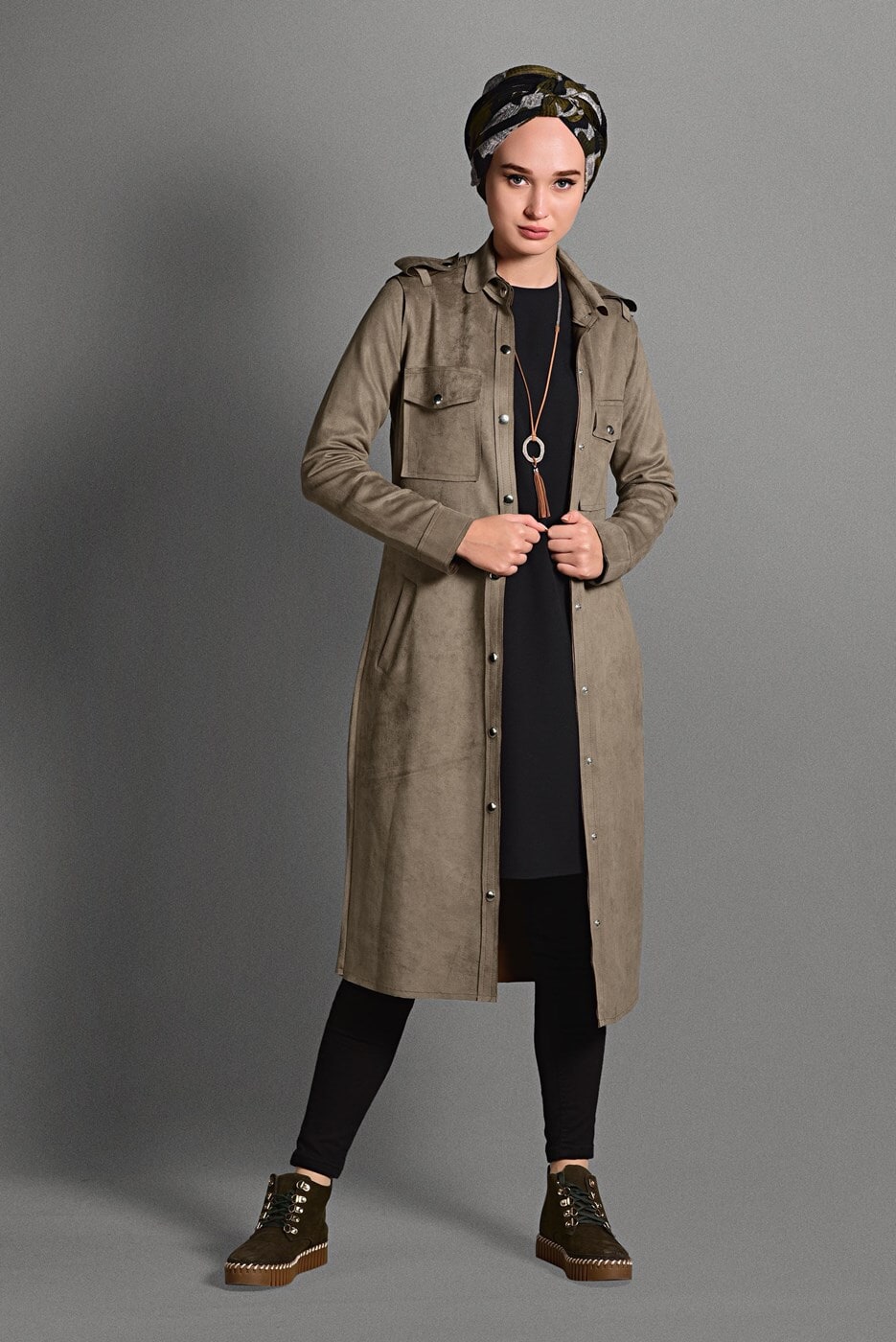 Vêtements hijab BEIGE VESTE EN DAIM 0408 