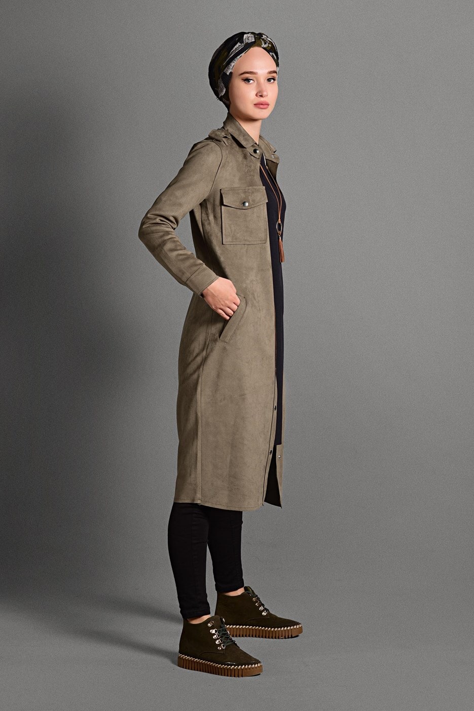 Vêtements hijab BEIGE VESTE EN DAIM 0408 