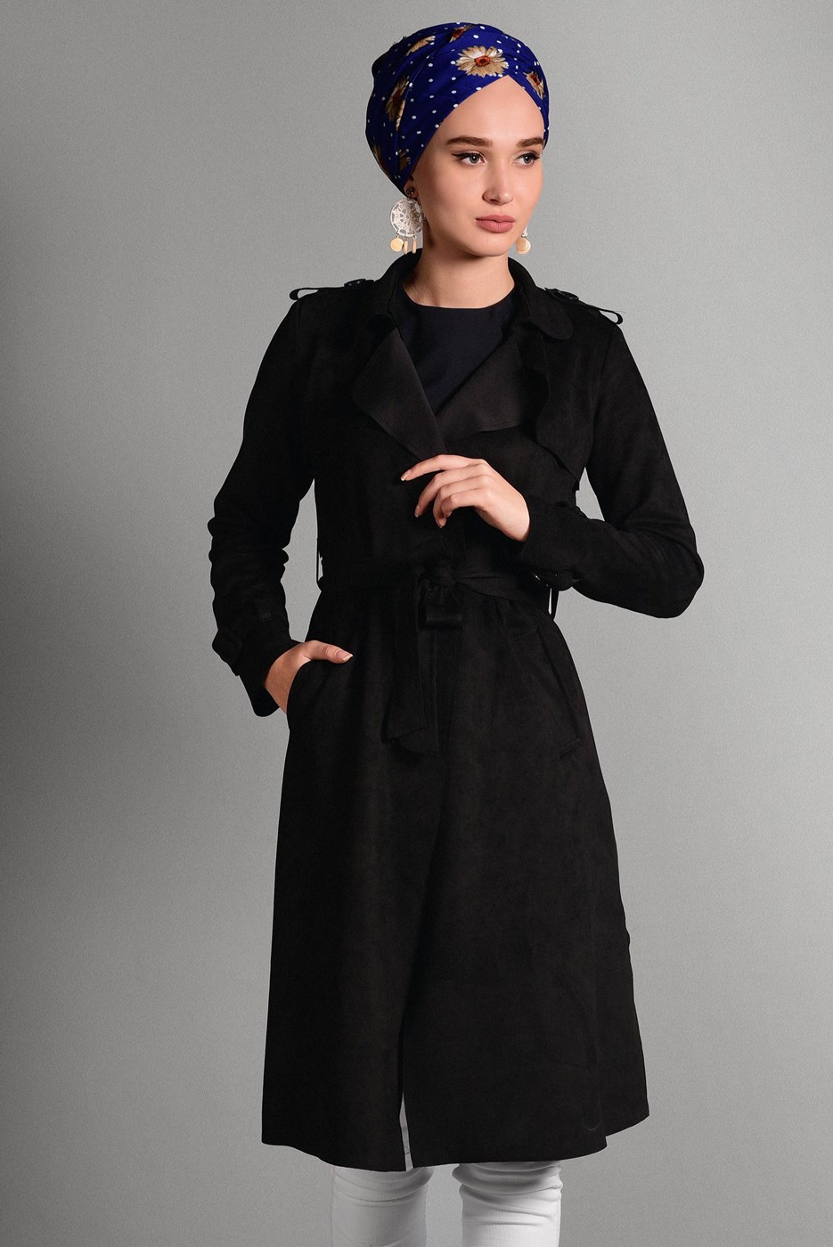 Vêtements hijab NOIR VESTE CLASSIQUE EN DAIM 0673