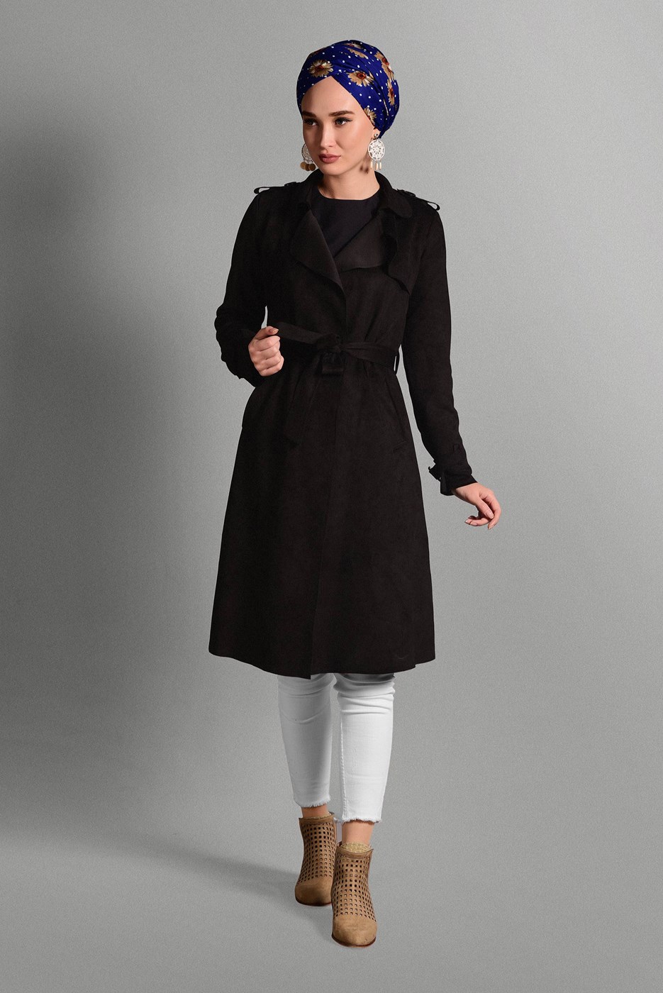 Vêtements hijab NOIR VESTE CLASSIQUE EN DAIM 0673