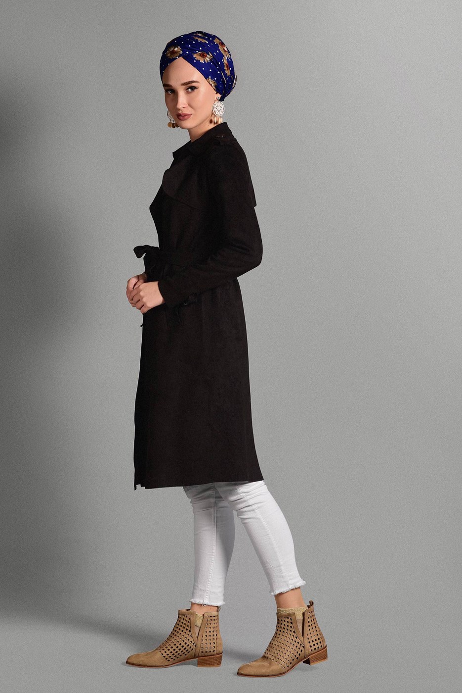 Vêtements hijab NOIR VESTE CLASSIQUE EN DAIM 0673