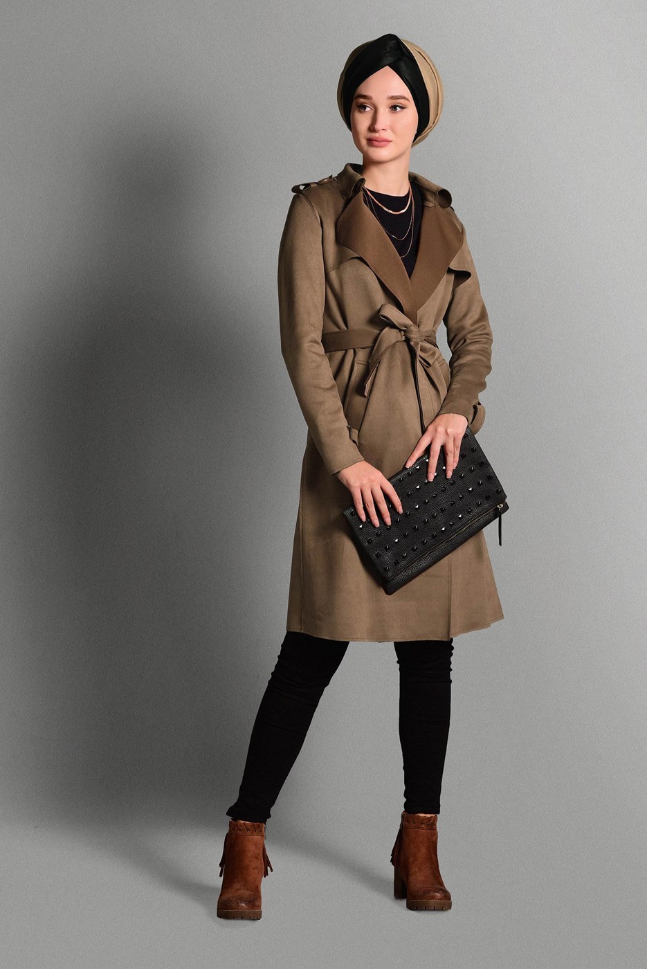 Tesettür giyim KAHVE KLASİK KESİM SÜET CEKET 673