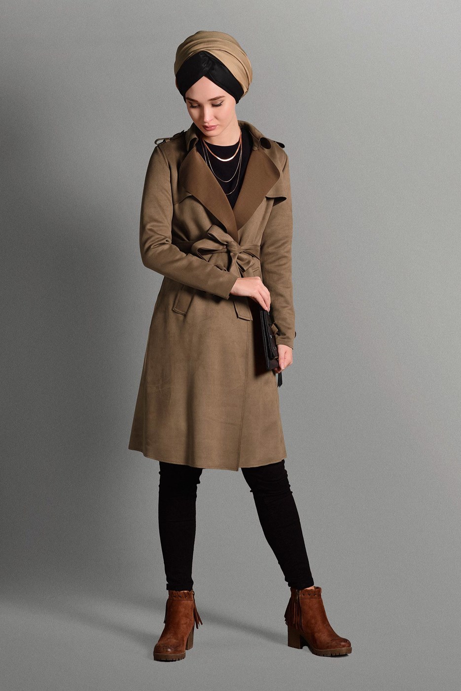 Tesettür giyim KAHVE KLASİK KESİM SÜET CEKET 673