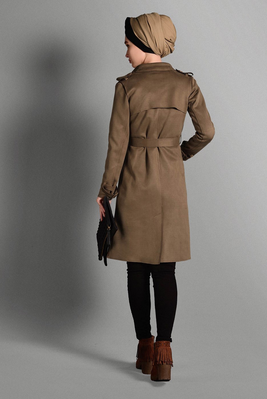 Tesettür giyim KAHVE KLASİK KESİM SÜET CEKET 673