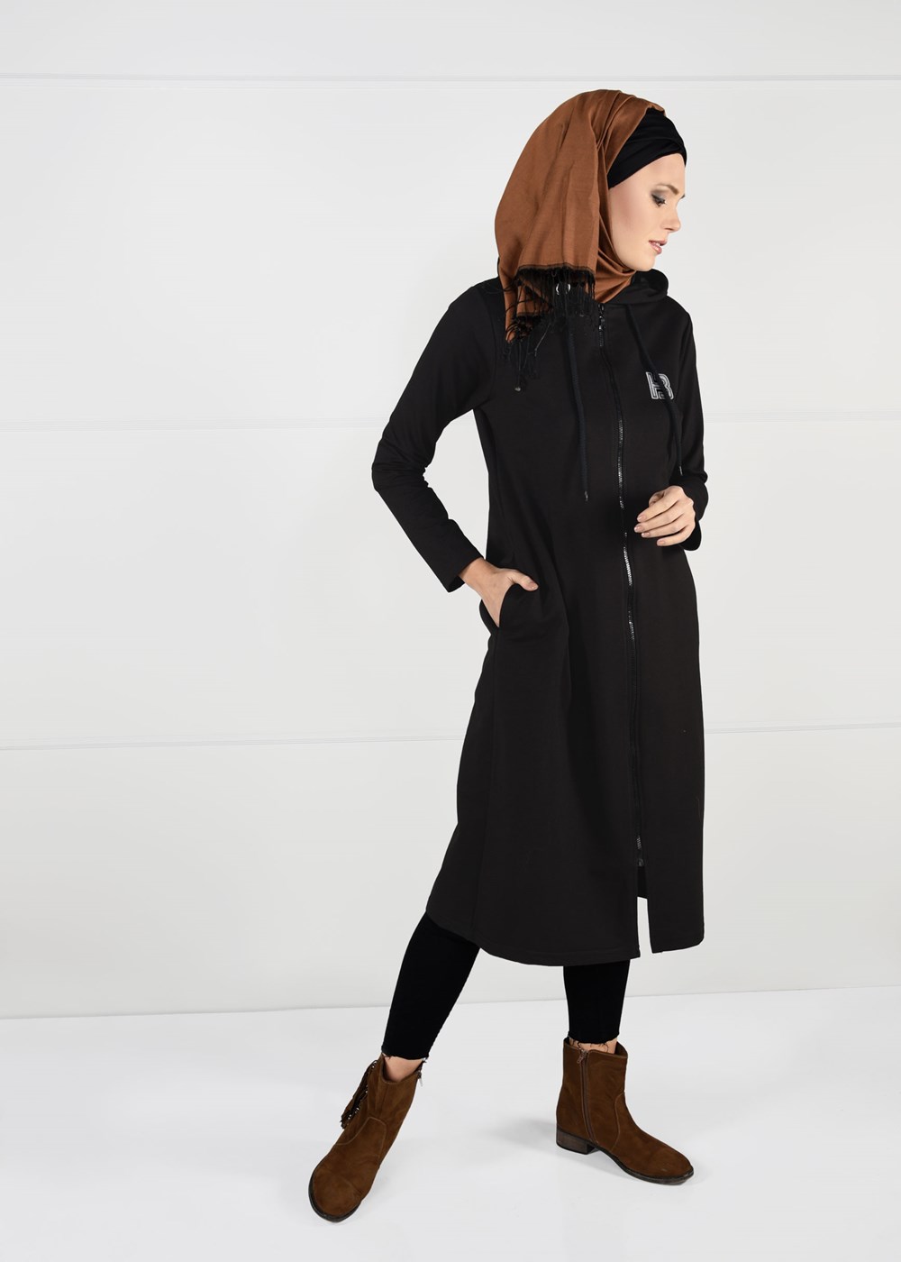 Hijab clothing BLACK ZIPPED SPORT JACKET 0841 