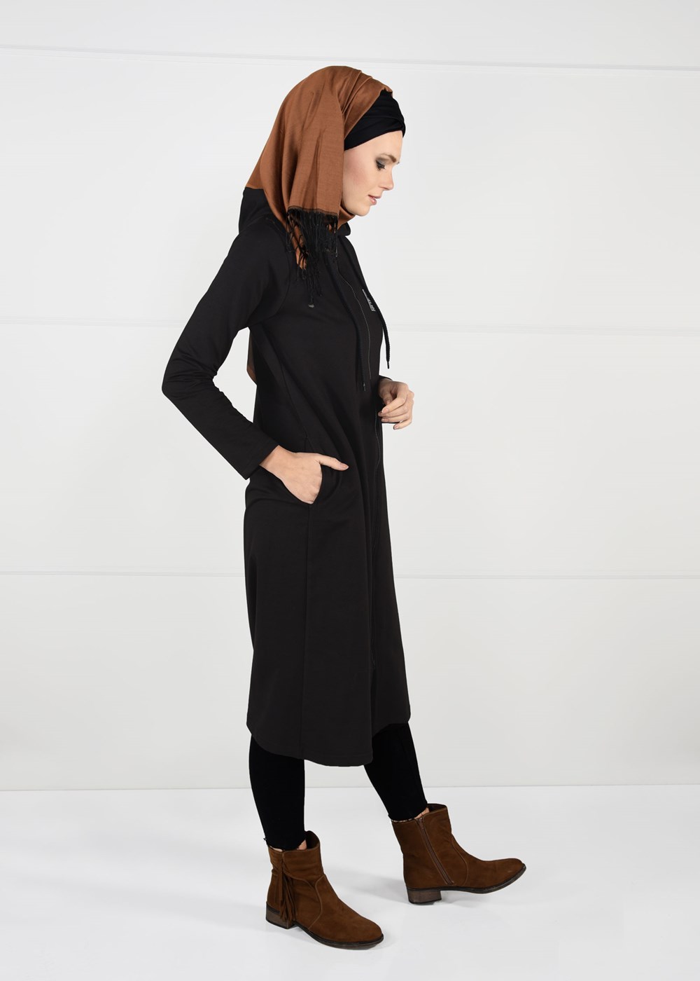 Hijab clothing BLACK ZIPPED SPORT JACKET 0841 