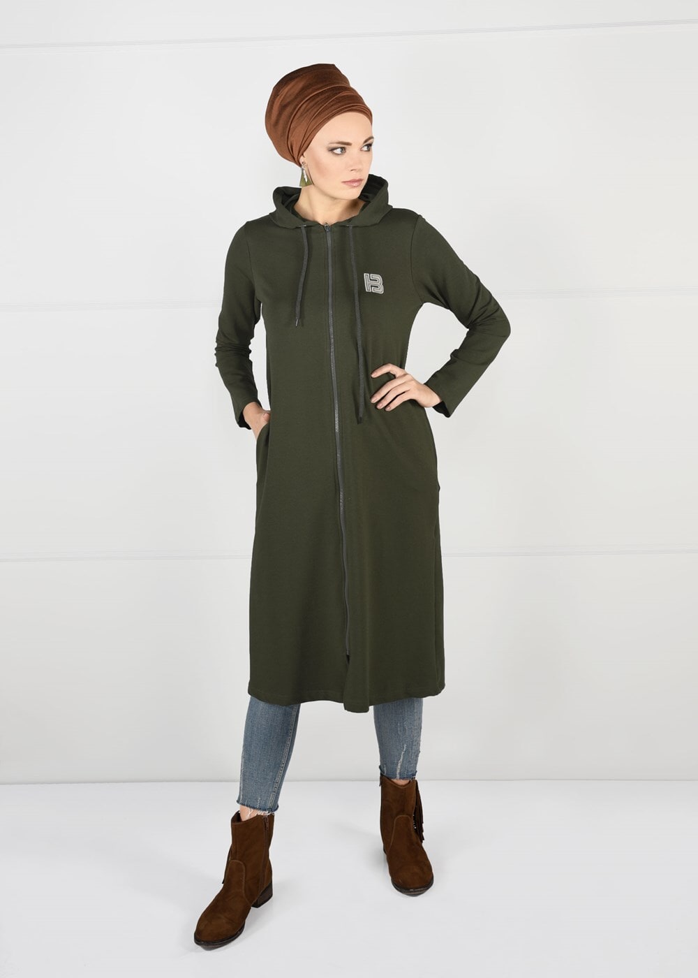 Hijab clothing KHAKI ZIPPED SPORT JACKET 0841 