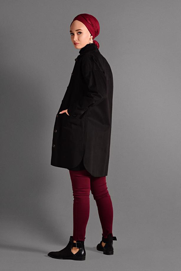 Tesettür giyim  DÜĞME DETAYLI DENİM CEKET 1187  - TRENDTESETTÜR