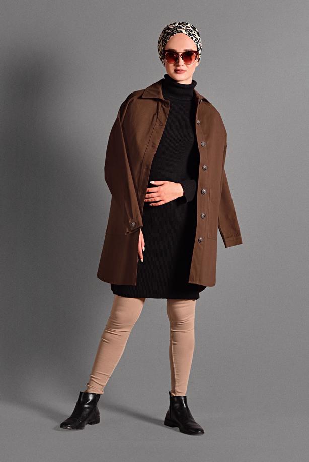 Tesettür giyim  DÜĞME DETAYLI DENİM CEKET 1187  - TRENDTESETTÜR