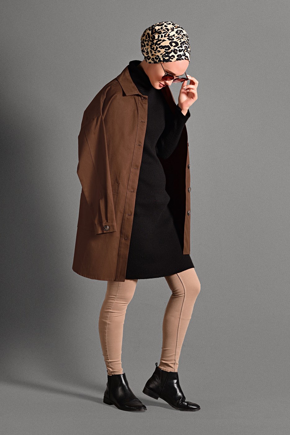 Tesettür giyim TABA DÜĞME DETAYLI DENİM CEKET 1187 