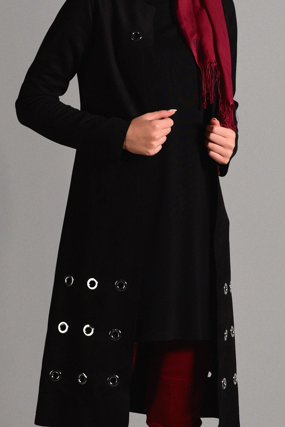 Hijab clothing BLACK GROMMET DETAILED SUEDE JACKET 1418 